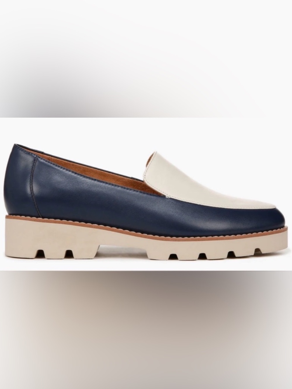 Vionic Two-Tone Navy and Ivory Lug Sole Loafer
